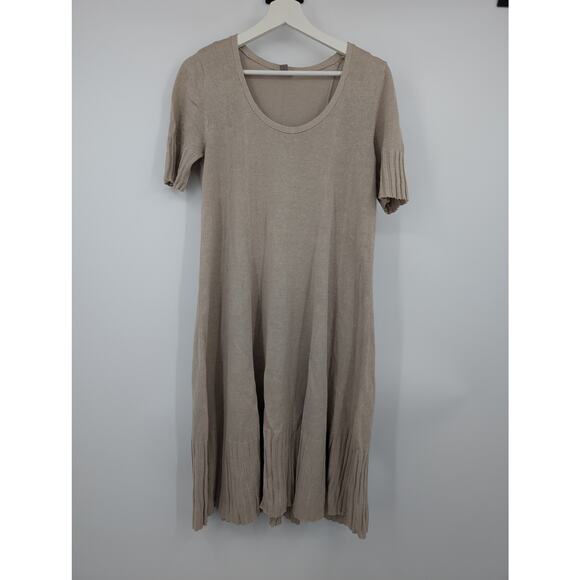 J Jill Linen Blend Tan Short Sleeve Sweater Dress Womens SP Closet Staple Office - Picture 1 of 8